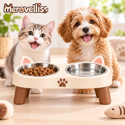 Merovellis™ Elevated Double Pet Bowl Stand
